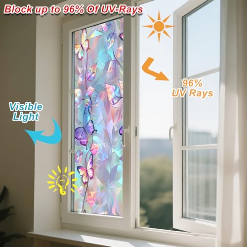 IVN Privacy Window Film Iridescent Butterfly Leaf Vine Window - Image 4