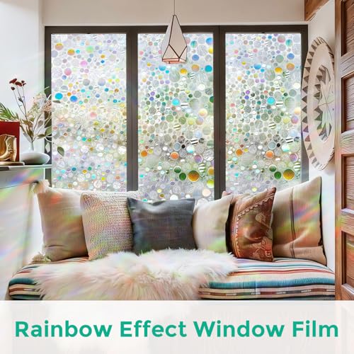 Stained Glass Window Privacy Film,Rainbow Iridescent Bubble 17.5" - Image 3