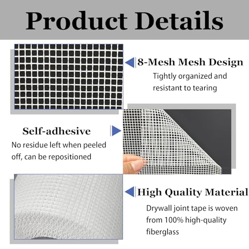Drywall Mesh Tape, 6IN X 90FT 100% Fiberglass 8 Mesh Self - Image 4