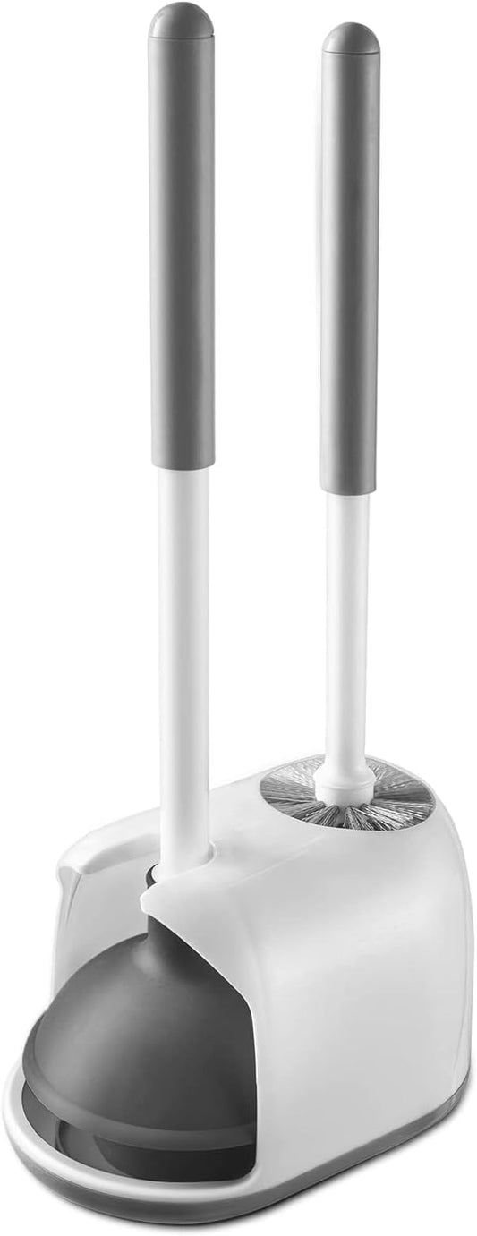 Eyliden Toilet Plunger and Brush, 2 in 1 Toilet Bowl Brush Plunger Set with Holder, Bathroom Cleaning Tools Combo with Caddy Stand, Nylon Bristles, Shatter-Resistant Plastic, White