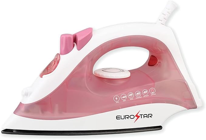 EUROSTAR IR334XP Compact Steam Iron w/Steam Burst & Auto-Shut-Off, Pink