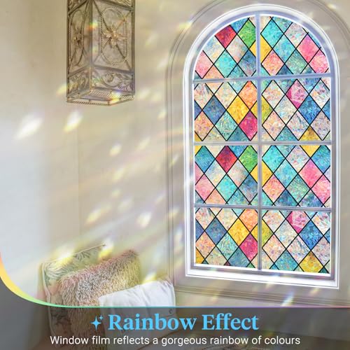 Haton Stained Glass Window Film, Rainbow Lattice Stickers - Image 3