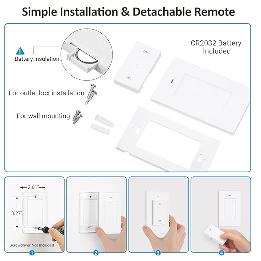 DEWENWILS Remote Control Outlet, Wireless Light Switch with 2 Side Outlets, 100 FT Range Remote Outlet Switch for Lamps, Fans, Household Appliance, No Wiring, 15A/1875W, Compact Design, Programmable