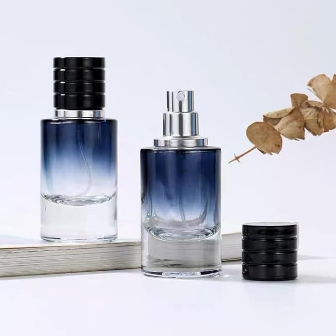 Glass Perfume Bottle Empty Refillable 8Pack 50ml Gradient BlueTravel Perfume Spray Atomizer Bottle Perfume Fine Mist Spray Perfume Bottle Atomizer Container with Sprayer Applicator (Cylinder Blue)