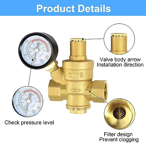 Water Pressure Regulator 1/2 inch with Gauge, Made of 100% High - Image 5