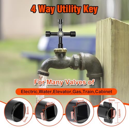 Eapele Water Meter Key 16 inch Enforced Steel T-Handle With 4-way - Image 5