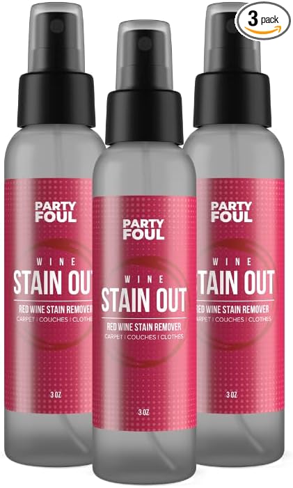 Party Foul Wine Stain Out Spray - Plant Based Red Wine Stain Remover for Clothes, Carpets, & Couches - Spray for Coffee, Tea, & Sports Drinks - Unscented - 3 Ounce (Pack of 3)
