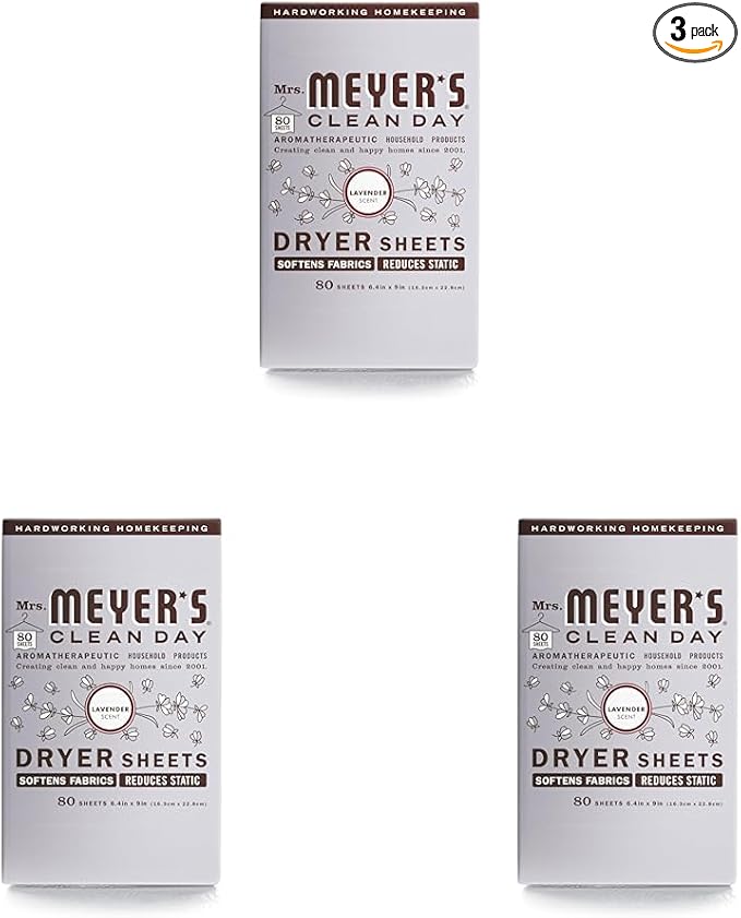 MRS. MEYER'S CLEAN DAY Dryer Sheets, Lavender, 80 ct (Pack of 3)