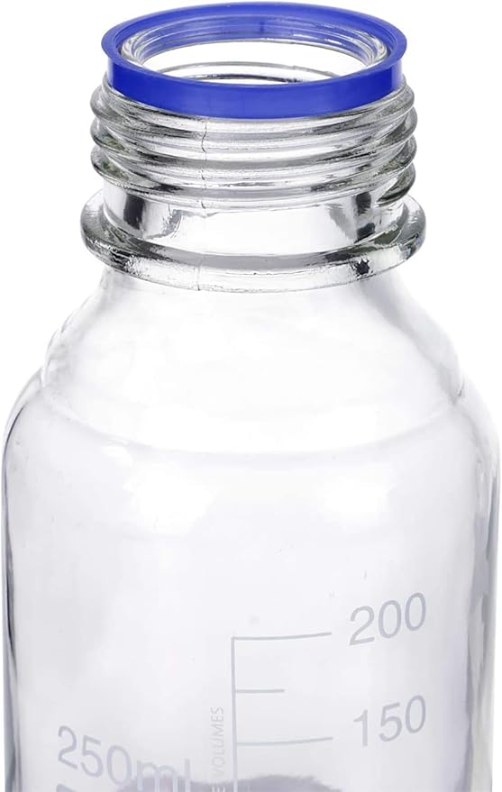 Lab Media Storage Round Bottles Graduated Glass Container GL45 Screw Cap Leakproof Multi-Purpose for Scientific | pack of 10 (Blue,250ml)