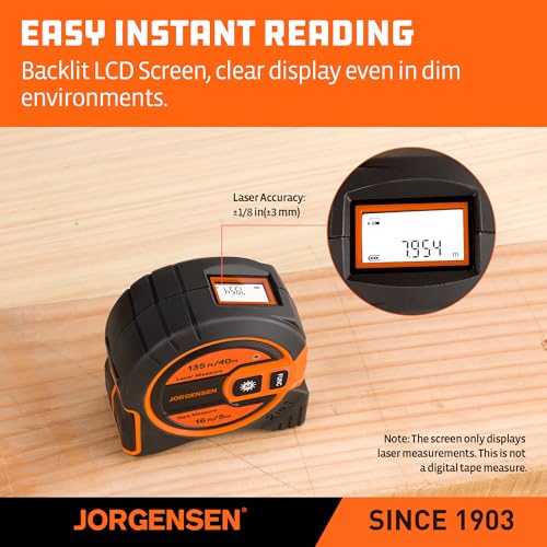 JORGENSEN 2-in-1 Laser Tape Measure, 135Ft Measuring Laser &16Ft - Image 5