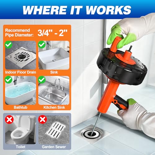 Drain Auger 33Ft, Auto-Feed Drain Clog Remover Plumbing - Image 4
