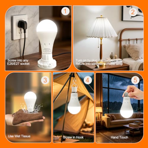 4 Pack Rechargeable Emergency Light Bulbs, Battery Operated Light - Image 4