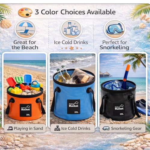 3 Pcs 5 Gallon Collapsible Bucket with Handle,Blue, Orange, Black - Image 4