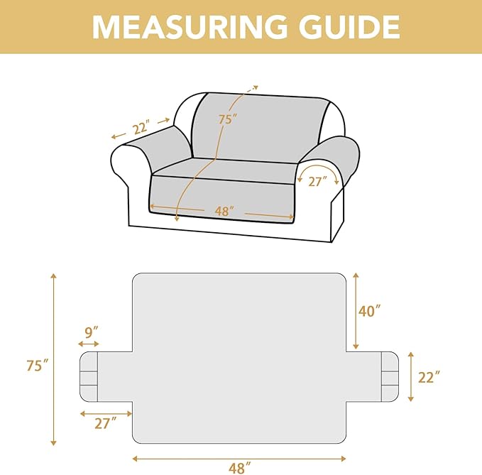 H.VERSAILTEX 100% Waterproof Sofa Covers for 2 Cushion Couch Triple Non-Slip Loveseat Covers with Storage Pocket Washable Couch Protector for Dogs(Loveseat, Grey)