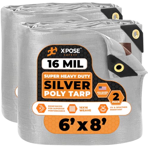 Xpose Safety Super Heavy-Duty 6' x 8' Silver/Brown Poly Tarp - Image 2