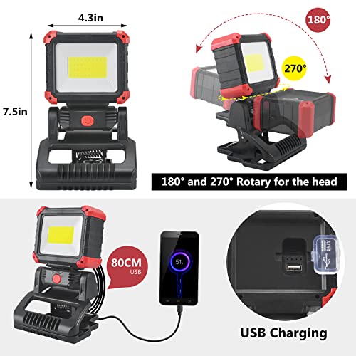 LED Rechargeable Work Light with Clamp, 2Pack 2100LM COB | Hand Tools - Image 3