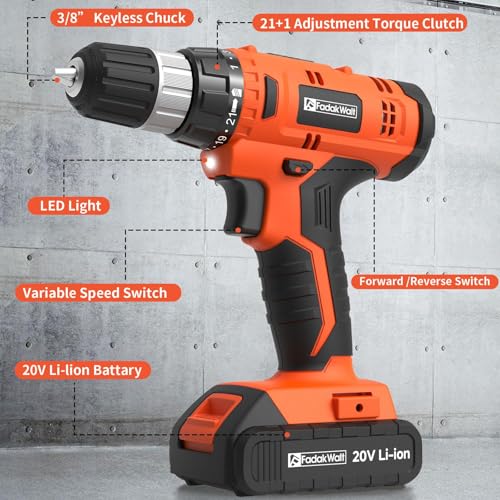 FADAKWALT Cordless Drill Set, 20V Electric Power Drill - Image 6