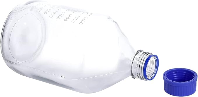 Lab Media Storage Round Bottles Graduated Glass Container GL45 Screw Cap Leakproof Multi-Purpose for Scientific | pack of 1 (Blue,2000ml)