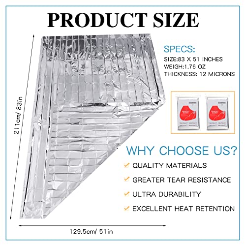 100 Pack Emergency Thermal Blankets Foil Space, Silver - Image 4