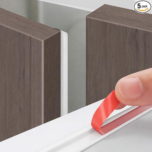 9.8 Ft x 5 Pcs Cabinet Door Seal Strip, Weather Stripping Door Gap Filler with Strong Adhesive, Silicone Dustproof Seal for Wardrobe & Cupboard, Keep Clean and Dry (White,45.9 FT)