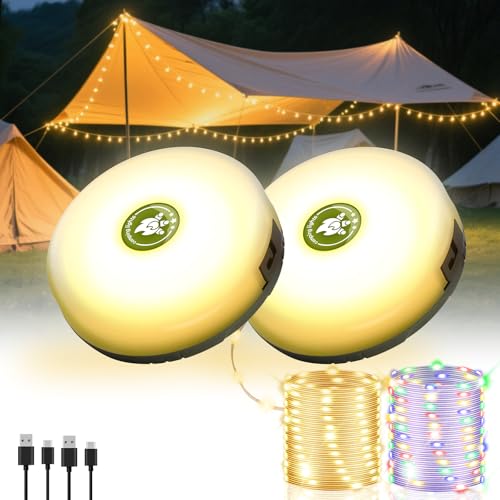 2 Pack Camping String Lights 4 in 1, 8 Modes Rechargeable - Image 2
