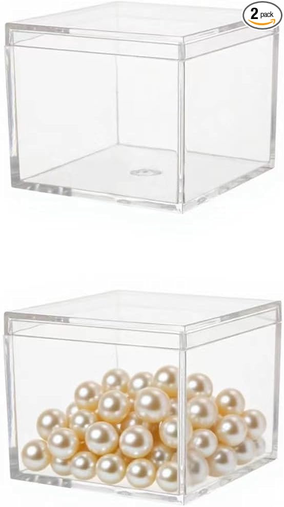 KissYou Small Acrylic Box Clear Boxes with Lid Acrylic Square Cube for Display Jewelry Storage Contanier Party Decorative Box