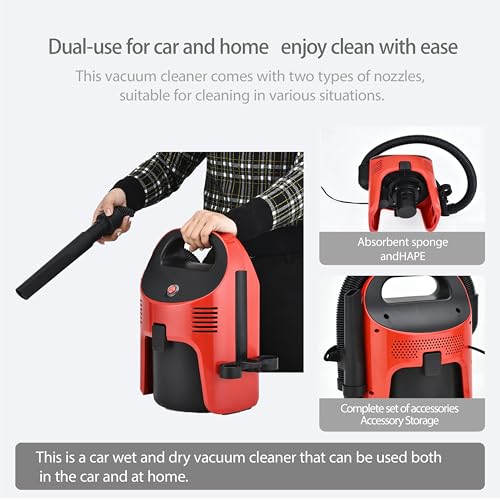 Wet Dry Shop Vacuum, Small Portable for Car Garage Black-Red Elf - Image 3