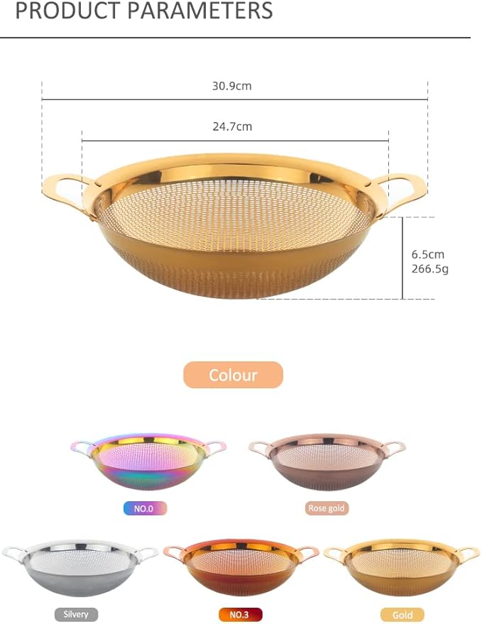 Stainless Steel Colander With Handle and Legs Drain Basket for Pasta, Spaghetti, Berry, Veggies, Fruits, Noodles, Salads, Fruit Colander Strainer Metal Rice Sieve Kitchen Utensils-Rose Gold