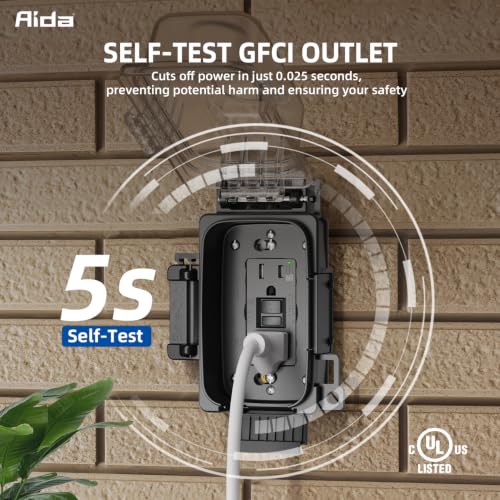 AIDA 15A Outdoor GFCI Outlet with Weatherproof in-Use Cover, TRWR - Image 3