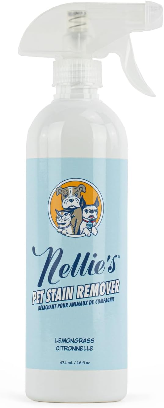 Nellie's Pet Stain & Odour Remover - Lemongrass Scented - Safe on Fabrics & Carpets - Pet-Safe & Powerful Formula - Removes Stains & Odours for a Fresher Home - Friendly Cleaner for Pet Accidents