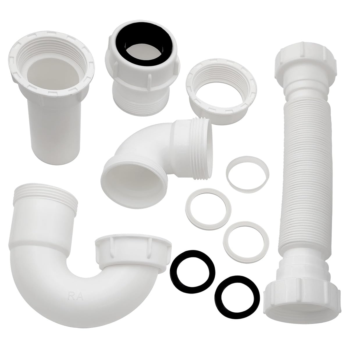 White 1 1/4" and 1-1/2" P-Trap Plumbing Kit with Threaded - Image 1