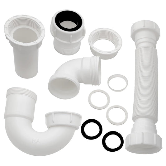 White 1 1/4" and 1-1/2" P-Trap Plumbing Kit with Threaded - Image 1