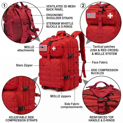 NOVO Medical Backpack Empty, Red Emergency Medical Bag - Image 4