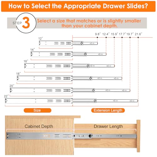 HBL'1 Pair Soft Close Drawer Slides 22 inch,Full Extension - Image 5