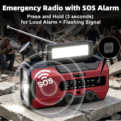 Solarbaby Hand Crank Emergency Radio,10000mAh Red NOAA - Image 7