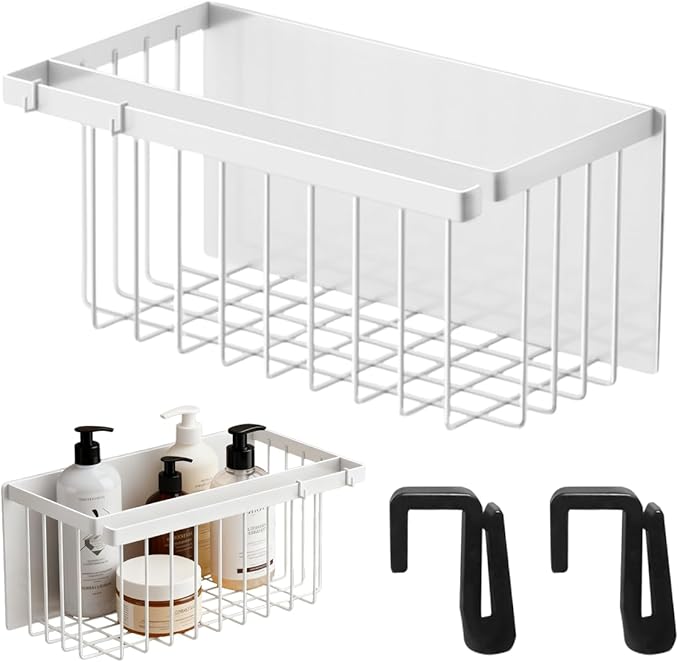 Magnetic Basket Storage Rack, White Multi-Functional Magnetic Rack, Magnetic Clothes Drying Ball Storage Rack, for Office Documents, Packaging Foil, Spices,Plastic Food Hook Boards