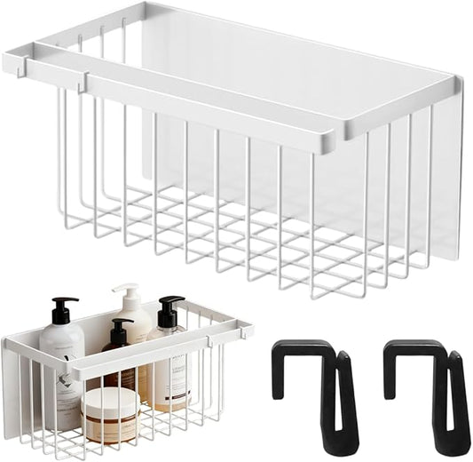 Magnetic Basket Storage Rack, White Multi-Functional Magnetic Rack, Magnetic Clothes Drying Ball Storage Rack, for Office Documents, Packaging Foil, Spices,Plastic Food Hook Boards