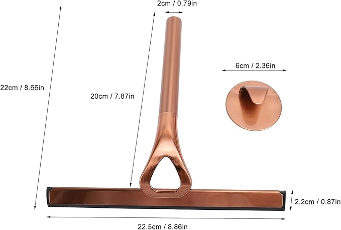 304 Stainless Steel Shower Squeegee for Glass Doors, Silicene Window Mirror Wiper with Hook Bathroom Shower Door Cleaning Tool (Antique Bronze)