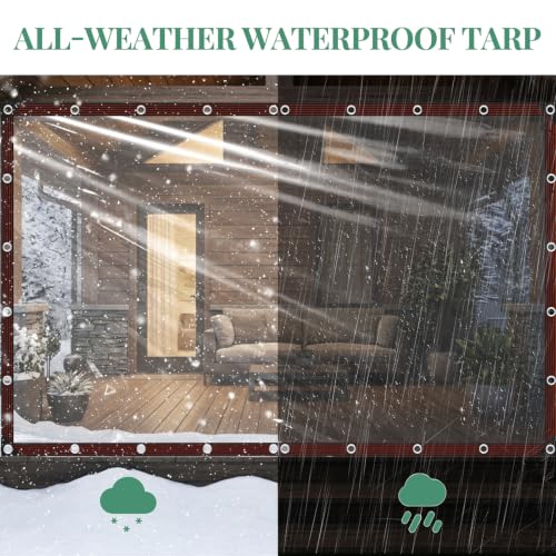 8x16 FT Clear Tarp with Grommets, Heavy Duty Waterproof Plastic - Image 6