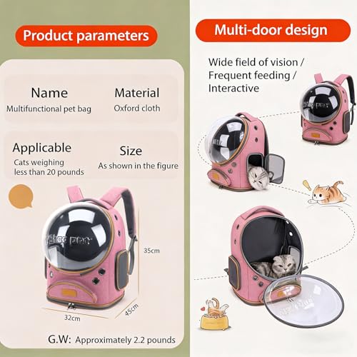 Cat Backpack Carrier, Breathable Cat Carrier Large Space - Image 3