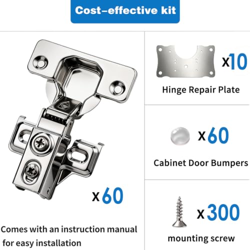 Cabinet Hinges - 60 Pack Soft Close Cabinet Hinges | Home Repair - Image 4