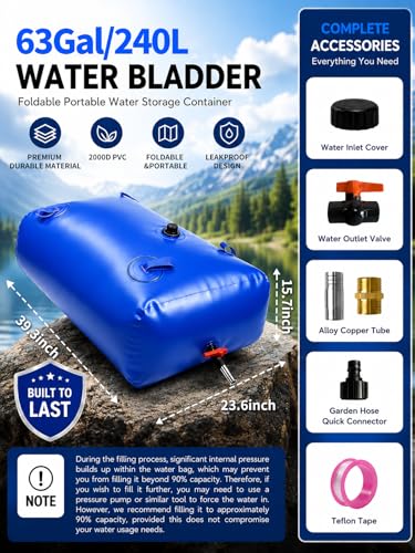 63 Gallon Water Bladder Tank, 2000D PVC Portable Water - Image 3