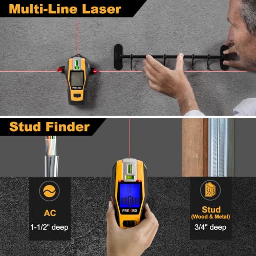 PREXISO 2-in-1 Stud Finder with Laser Level, Rechargeable Cross - Image 3