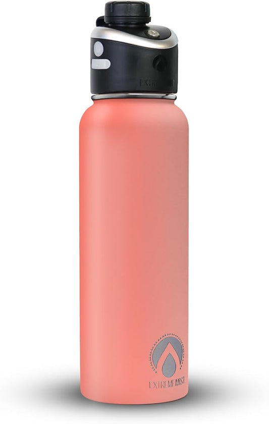 GoMist Misting & Drinking Bottle | Rechargeable Mist & Sip Water Bottle | Quick Charge USB-C Port | 2-Speed Mist Function | Stainless-Steel Double Wall Insulation, 40 oz (Desert Flower)