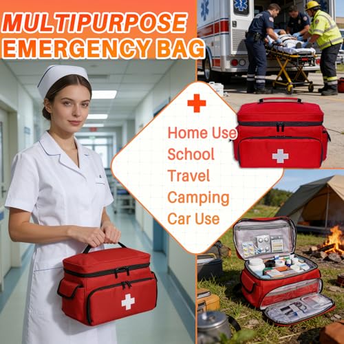 First Aid Bag Empty Small 12" x 9" x 7" Red Medical Bag - Image 6