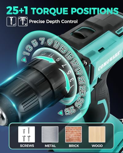COMOWARE 20V Cordless Drill & Bits Set w/Charger, Battery - Image 5