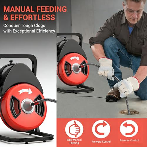50FTx1/2 Inch Drain Cleaner Machine with Wheels, Sewer Snake - Image 7
