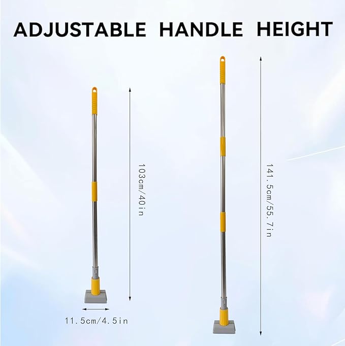 Heavy Duty Commercial Jaw Clamp Mop Handle 55.7 Inch Thickened Stainless Steel Yellow Mop Stick Industrial Grade Replacement Adjustable Mop Rod