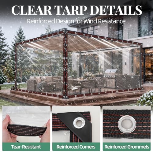 8x16 FT Clear Tarp with Grommets, Heavy Duty Waterproof Plastic - Image 4