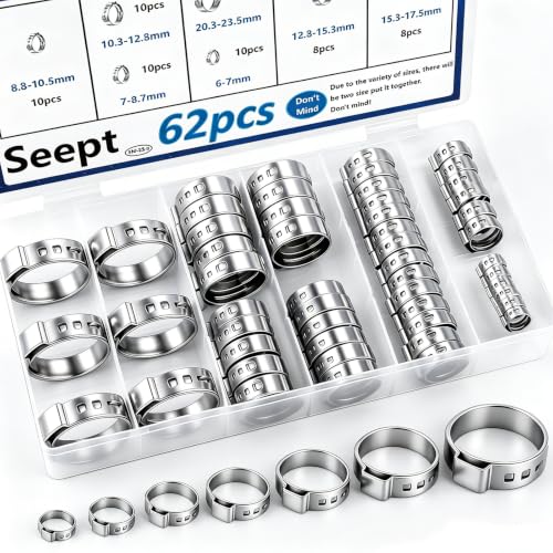 62Pcs 6-23.5mm 304 Stainless Steel Single Ear Hose Clamps - Image 2
